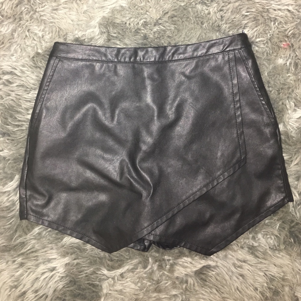 Black leather skort