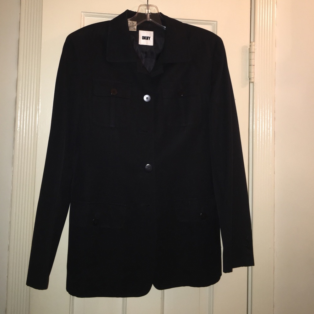 Black wool/rayon jacket w/4 pockets.