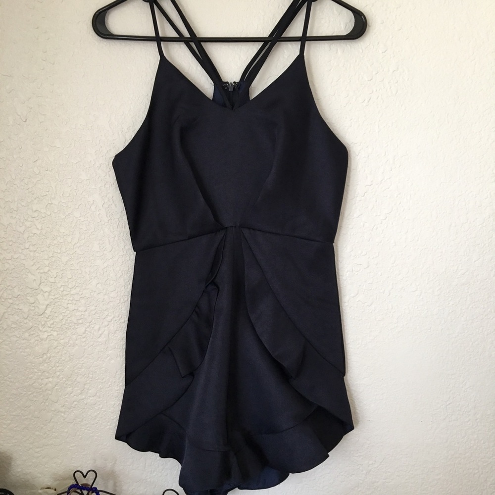 Strappy Frilled Navy Blue Romper