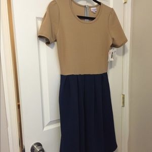 BNWT LuLaRoe Amelia dress, size M, tan and navy
