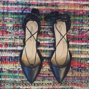 Faux Leather, Lace Up Ballet Flats
