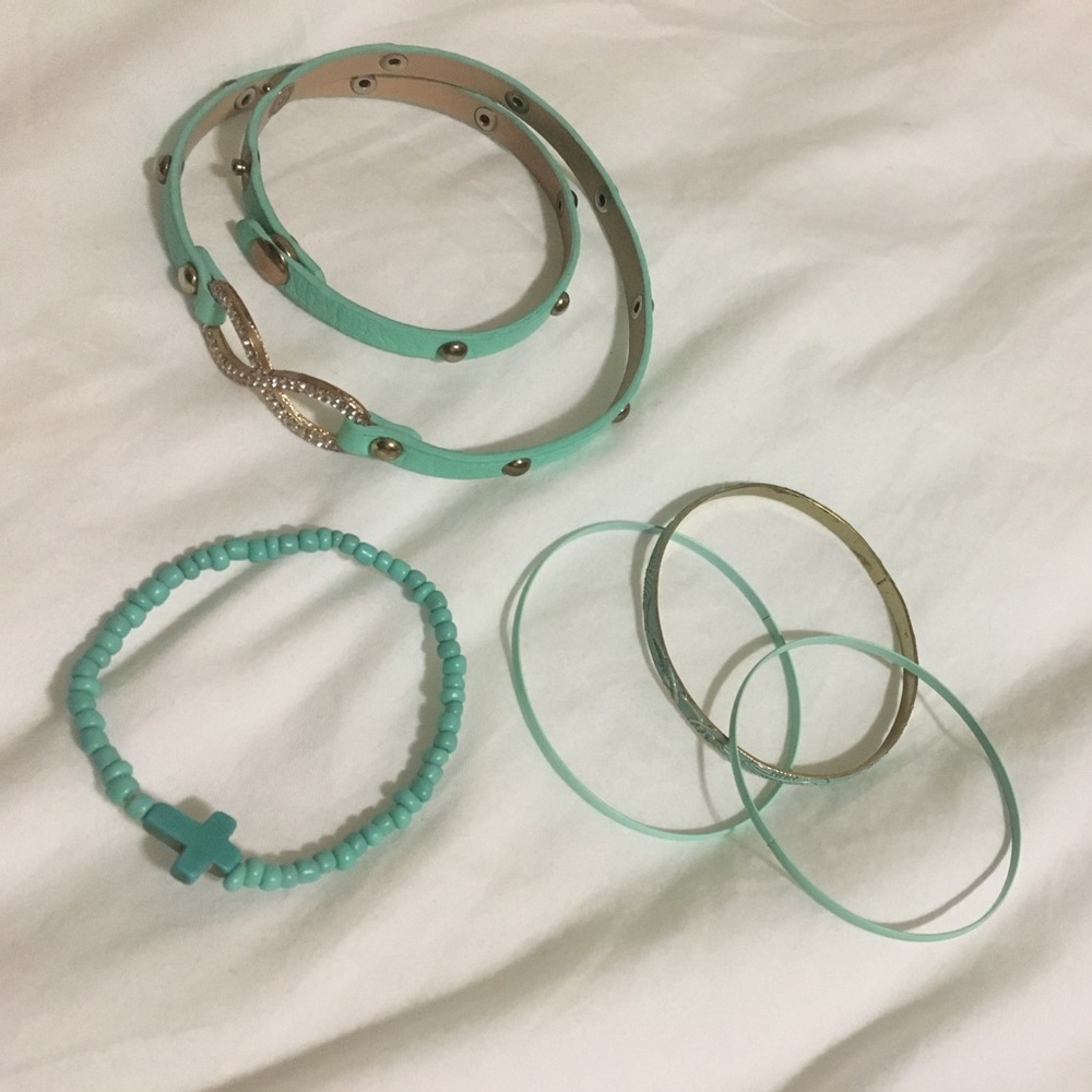 5 Teal bracelets