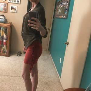 Rust suede fringe skirt