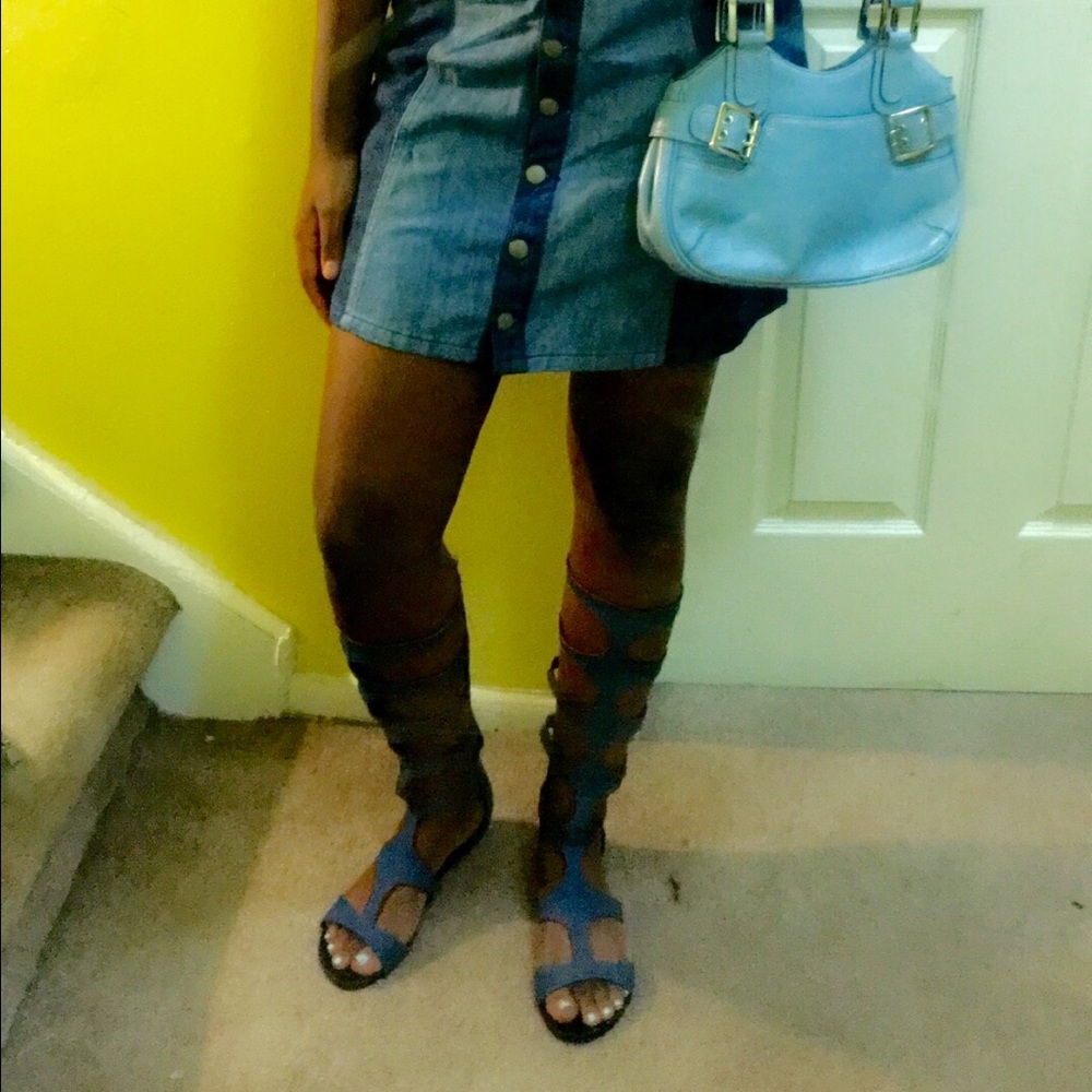 Dark denim gladiator sandals