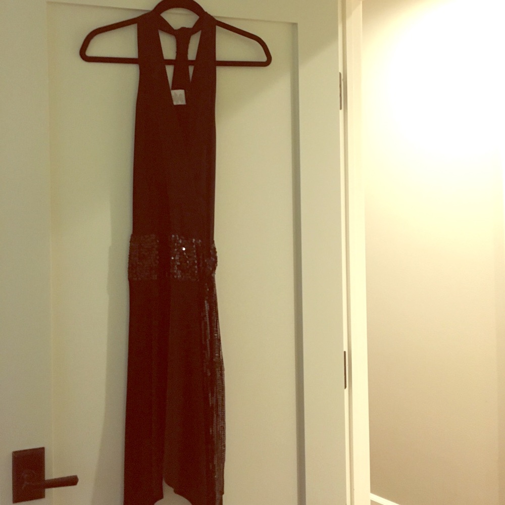 Flapper razor back black dress with sequin belt