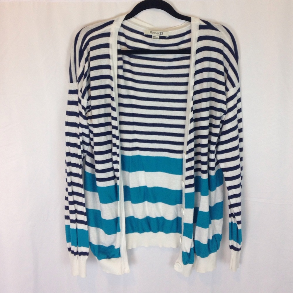 Blue Striped Forever 21 Cardigan