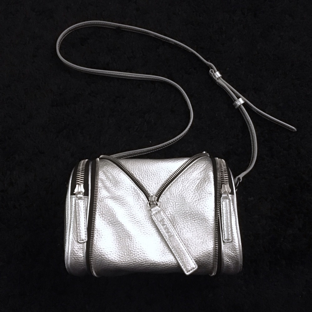 KARA Silver "Double Date" Crossbody Leather Bag