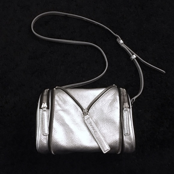 KARA Silver "Double Date" Crossbody Leather Bag - Picture 1 of 8