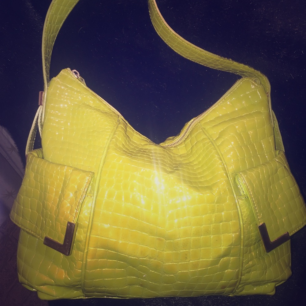 Epic chartreuse green Michael Kors Patent Croc bag