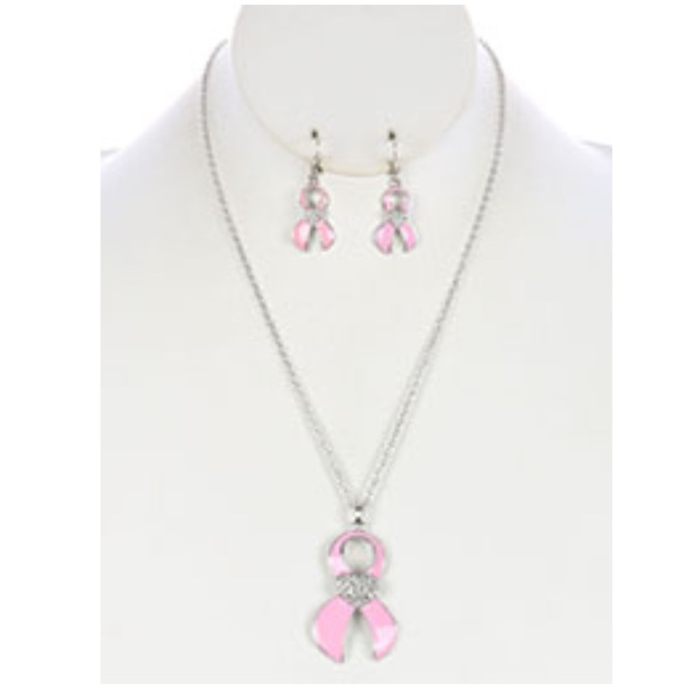 Breast Cancer awareness necklace and earring set
