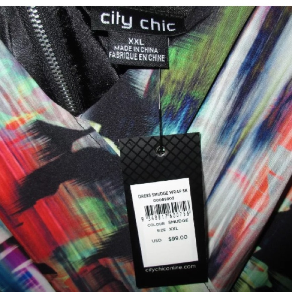City Chic Smudge Print Wrap Skirt Dress Plus Size 24/26 - Picture 3 of 4
