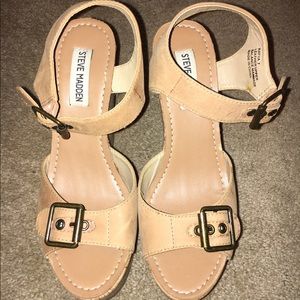 Steve Madden brown wedge sandals.