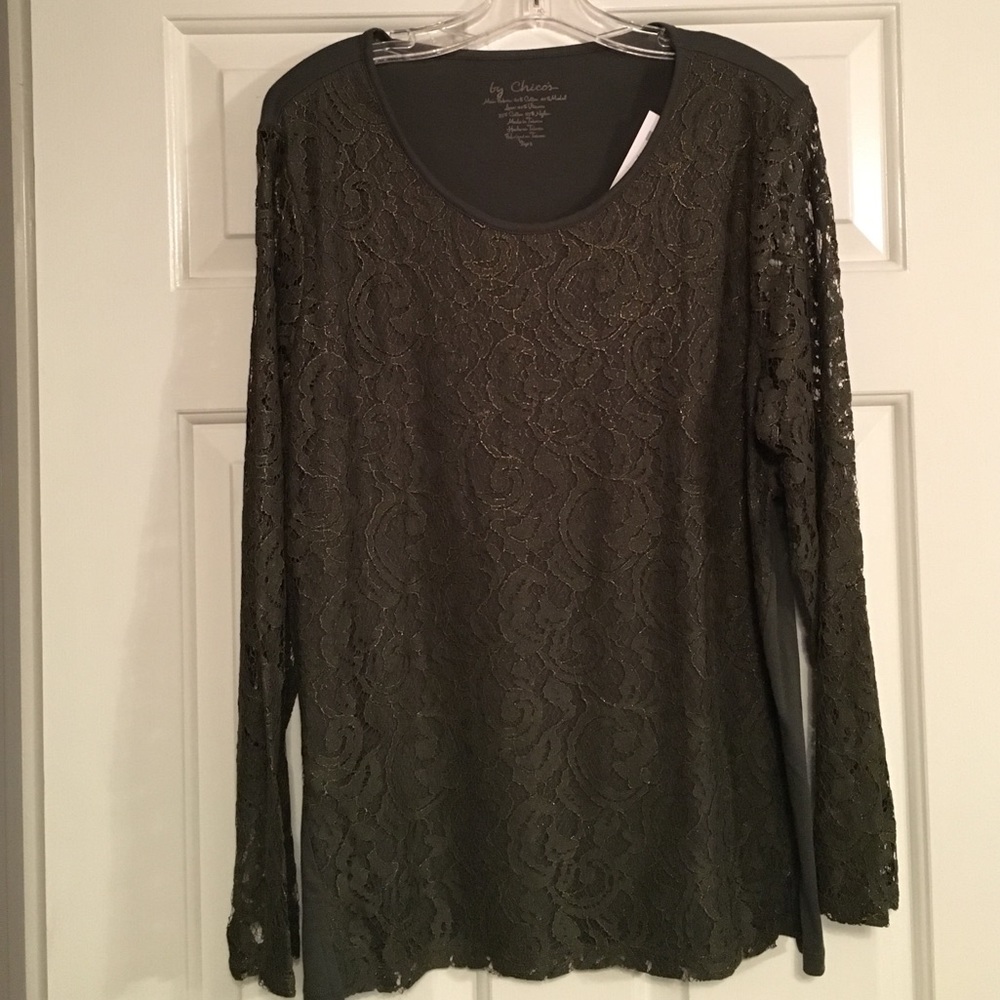 💥HP 09/05💥Chico's olive lace long sleeve tee