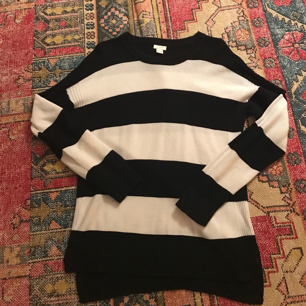 J Crew black and white striped sweater