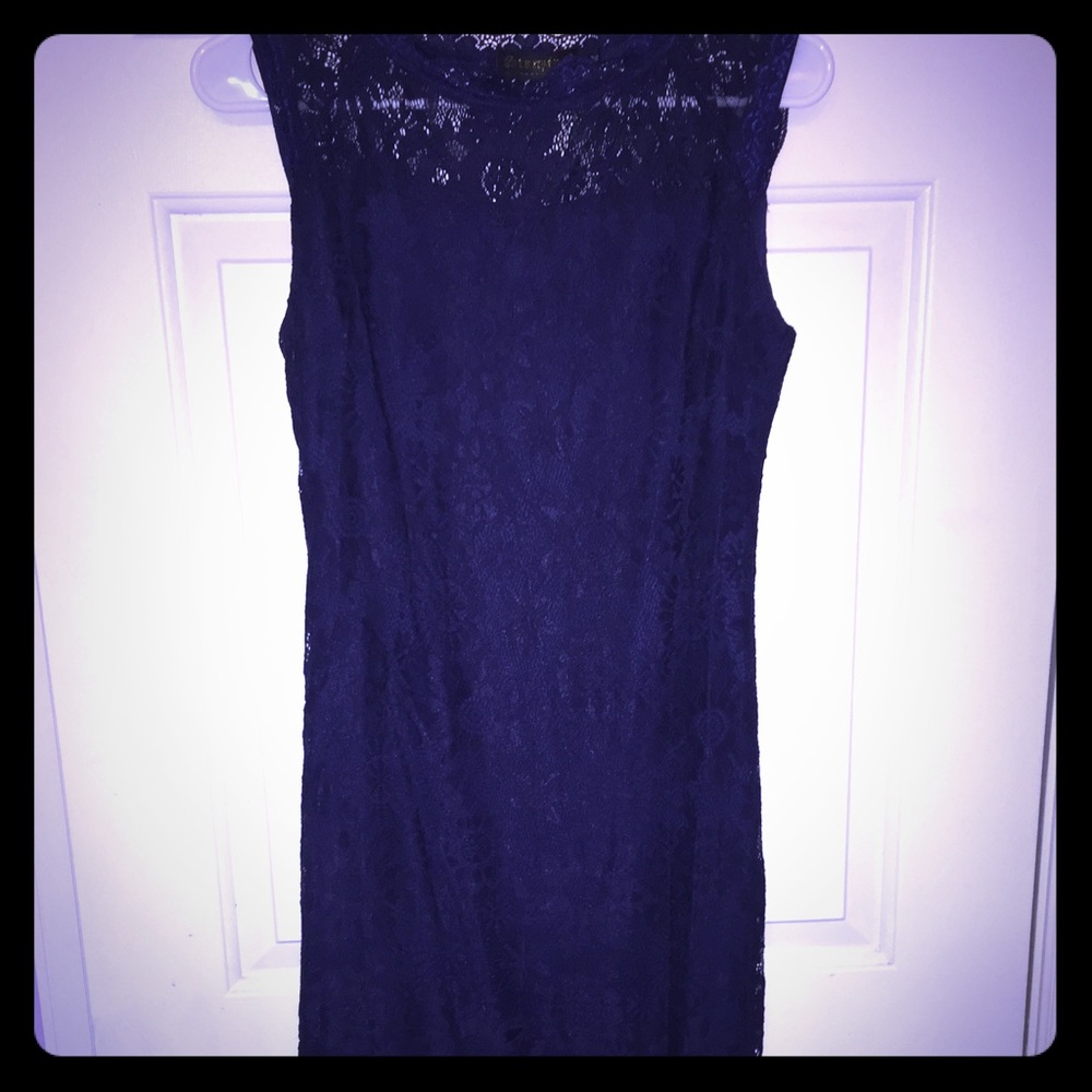 Navy blue lace overlay dress