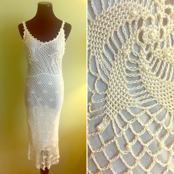 Anthropologie Dresses & Skirts - 🐚 NWOT Boho midi dress with pearls ivory 6