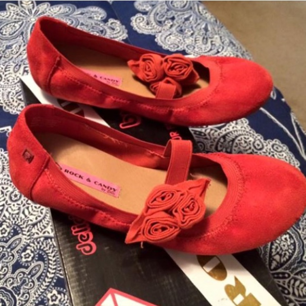 Orange suede flats