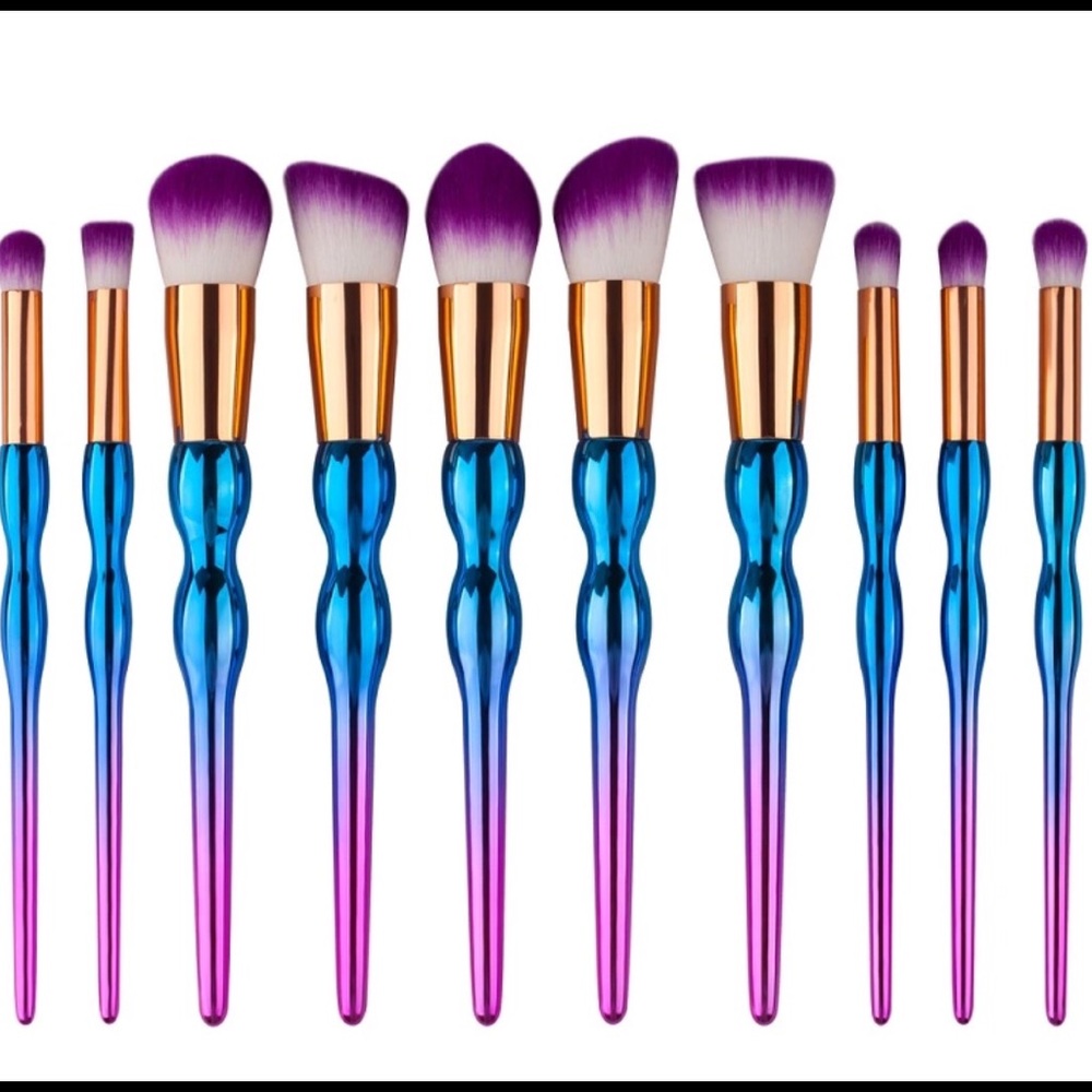10Pc Pink/Blue Ombre Makeup Brushes Full Size - Picture 1 of 1