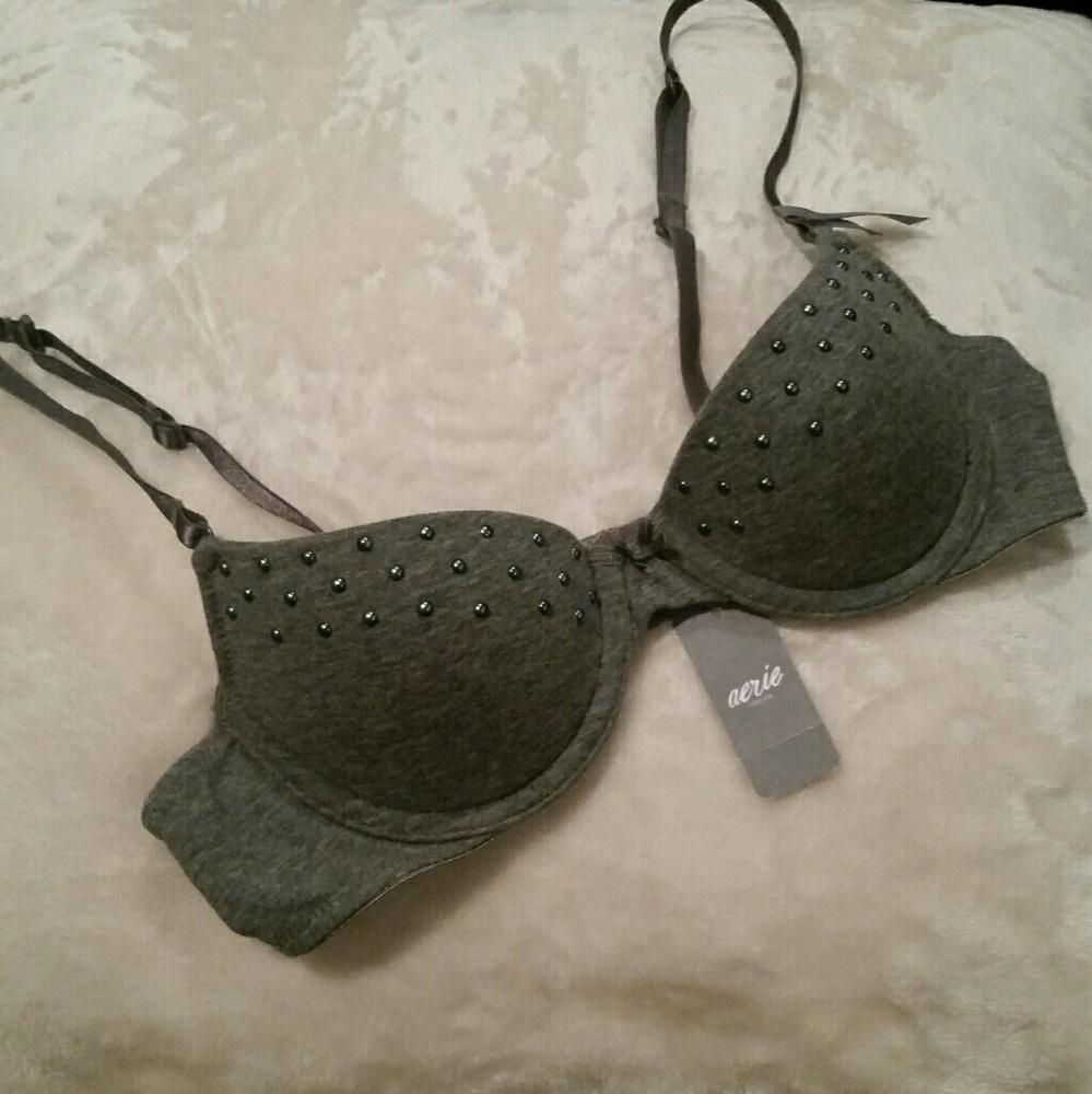 Beaded grey bra