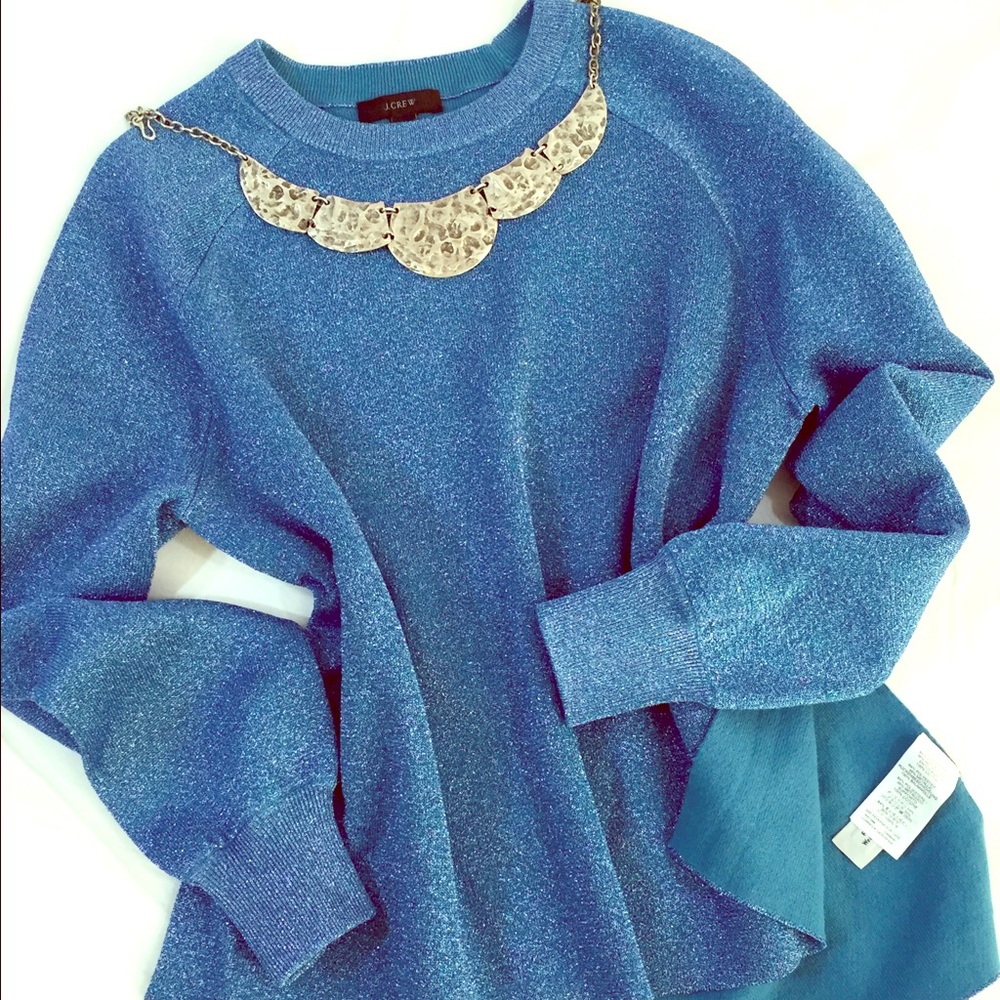 J. Crew // Sparkle Side-Slit Sweater Metallic Blue