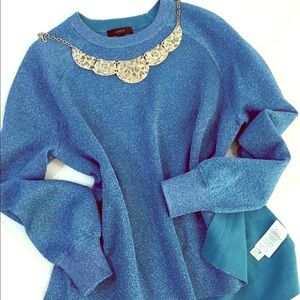 J. Crew // Sparkle Side-Slit Sweater Metallic Blue