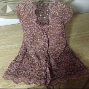 Ann Ferriday pink lace sequin tank