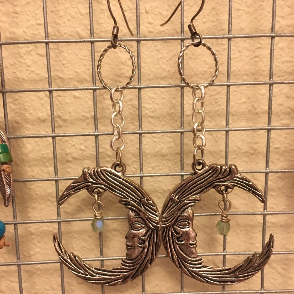 Moon Goddess & Opalescent Bead Handmade Earrings