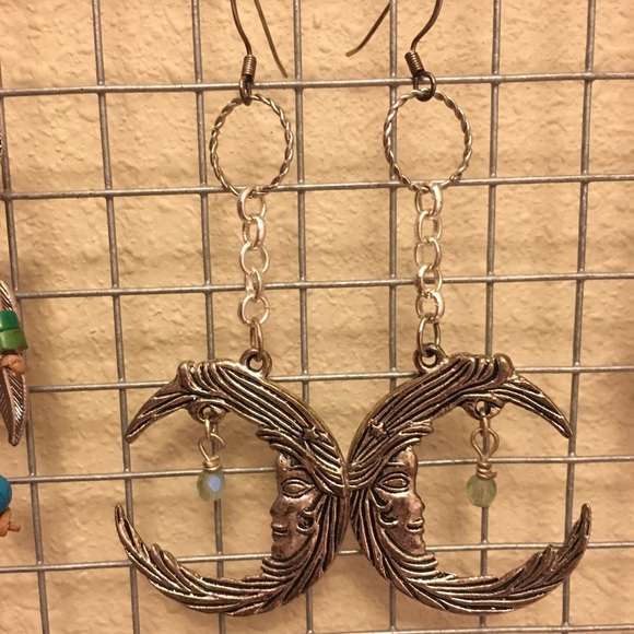 Moon Goddess & Opalescent Bead Handmade Earrings - Picture 1 of 2