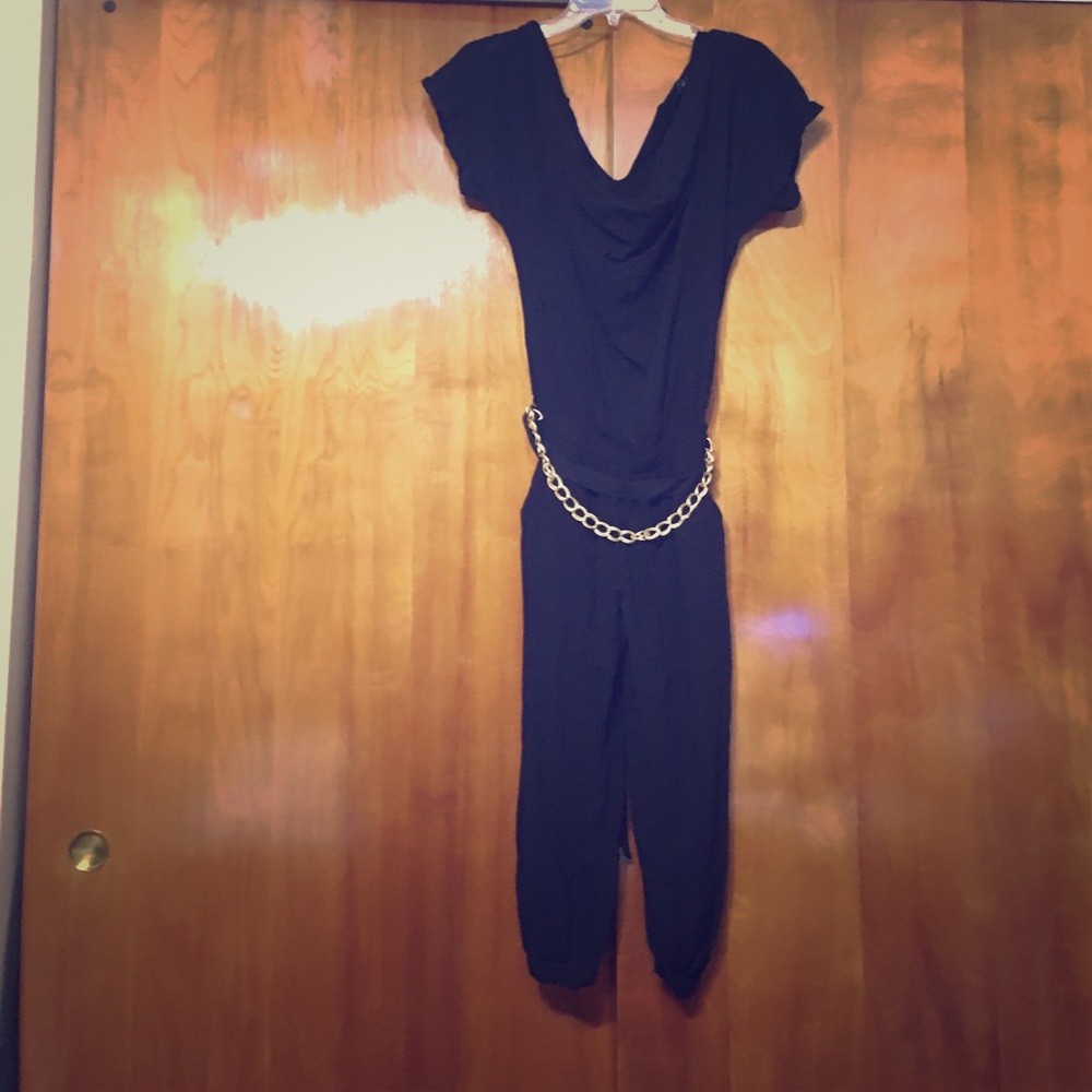 Baby Phat Black Cowl Drape Front Jumpsuit Romper S