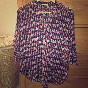 Lush 3/4 Sleeve Blouse, Navy/Orange, S