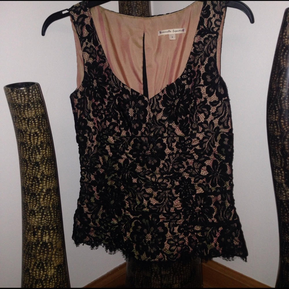 Nannette Lepore pink and black lace tank top