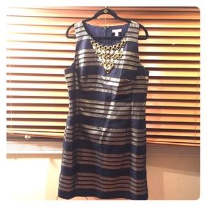 Lilly Pulitzer Navy and Metallic Gold Shift Dress