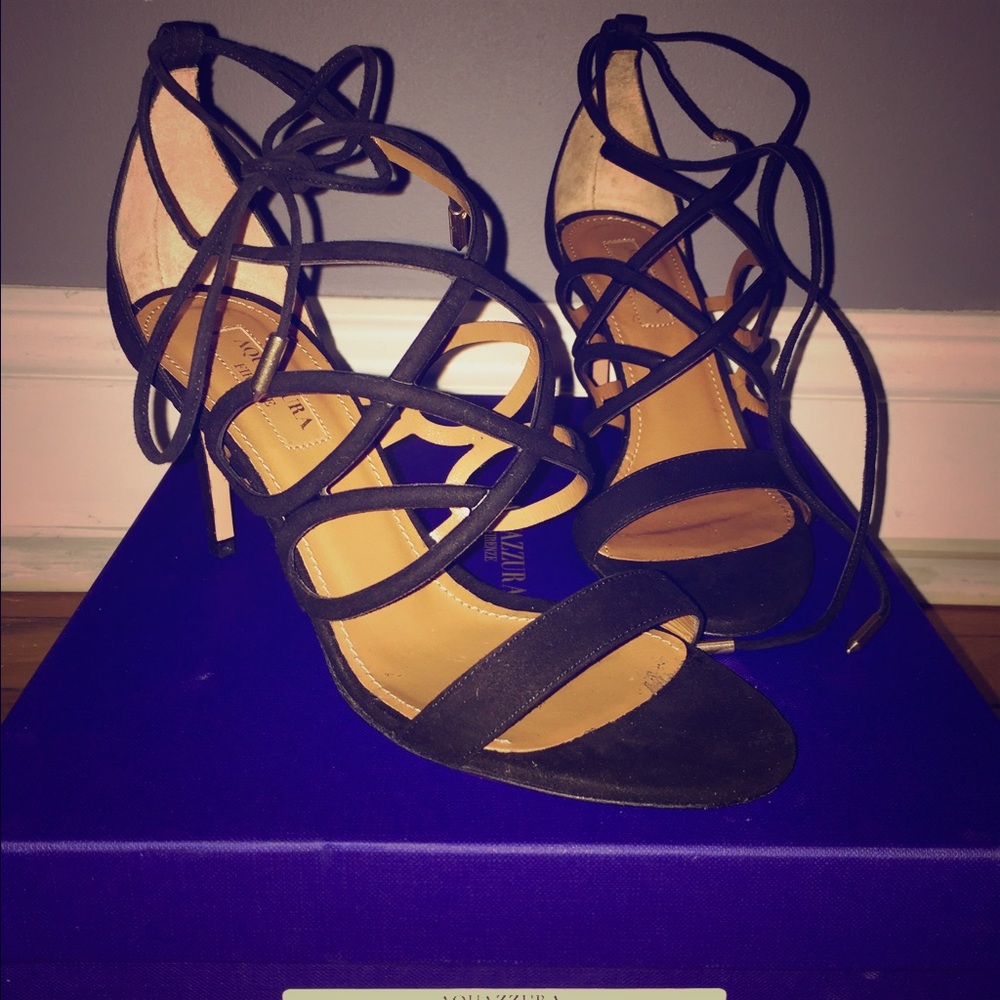 Aquazzura Black Suede Lace Up Heels