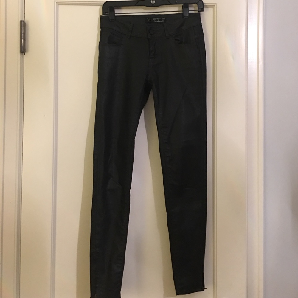 Zara waxed leather ankle zip jean