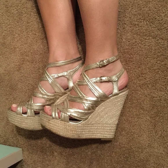 strappy cork wedges