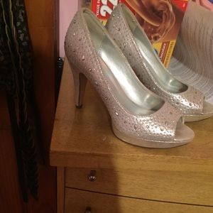Sparkly open toe heels
