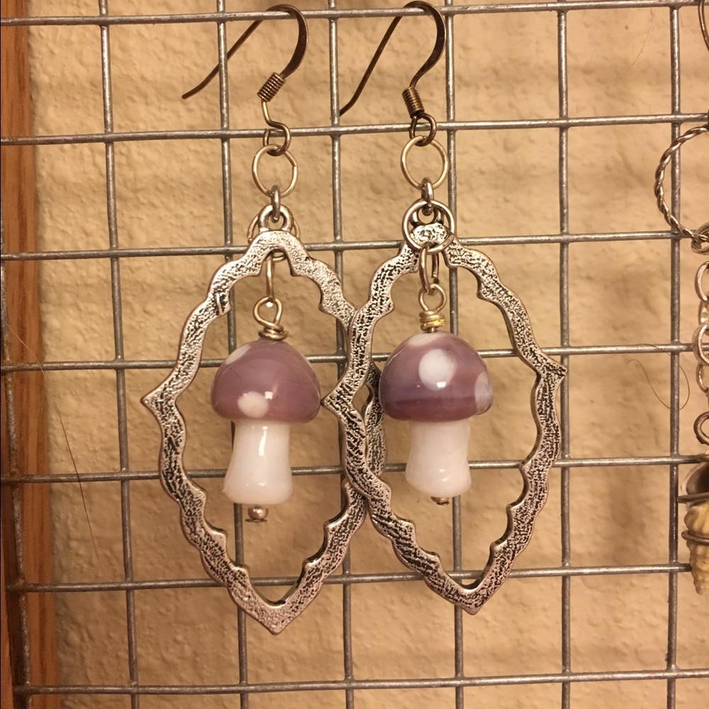 Whimsy Mushroom Pixie Fairy Boho Earrings Glass