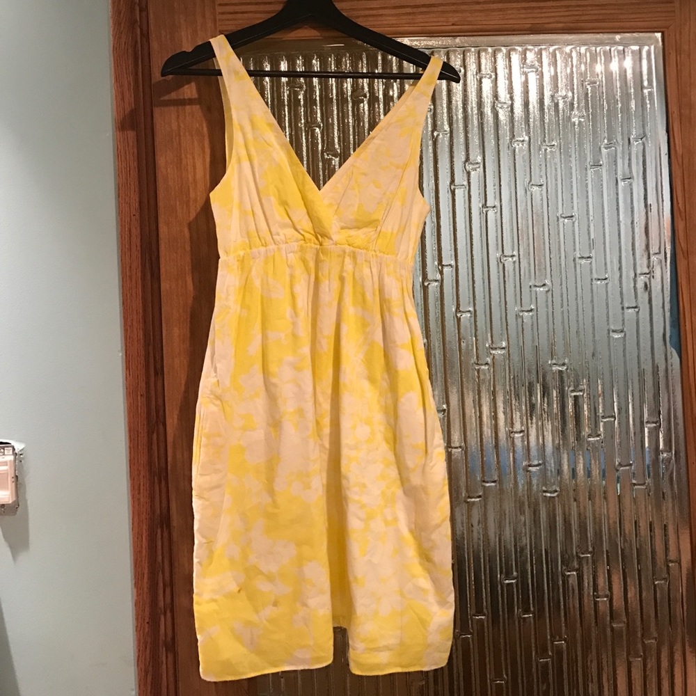 Yellow/white cotton v neck dress- cotton