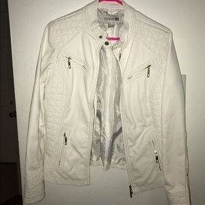 Forever 21 white leather jacket