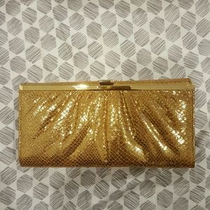 Lovcat Gold snake leather checkbook clutch wallet