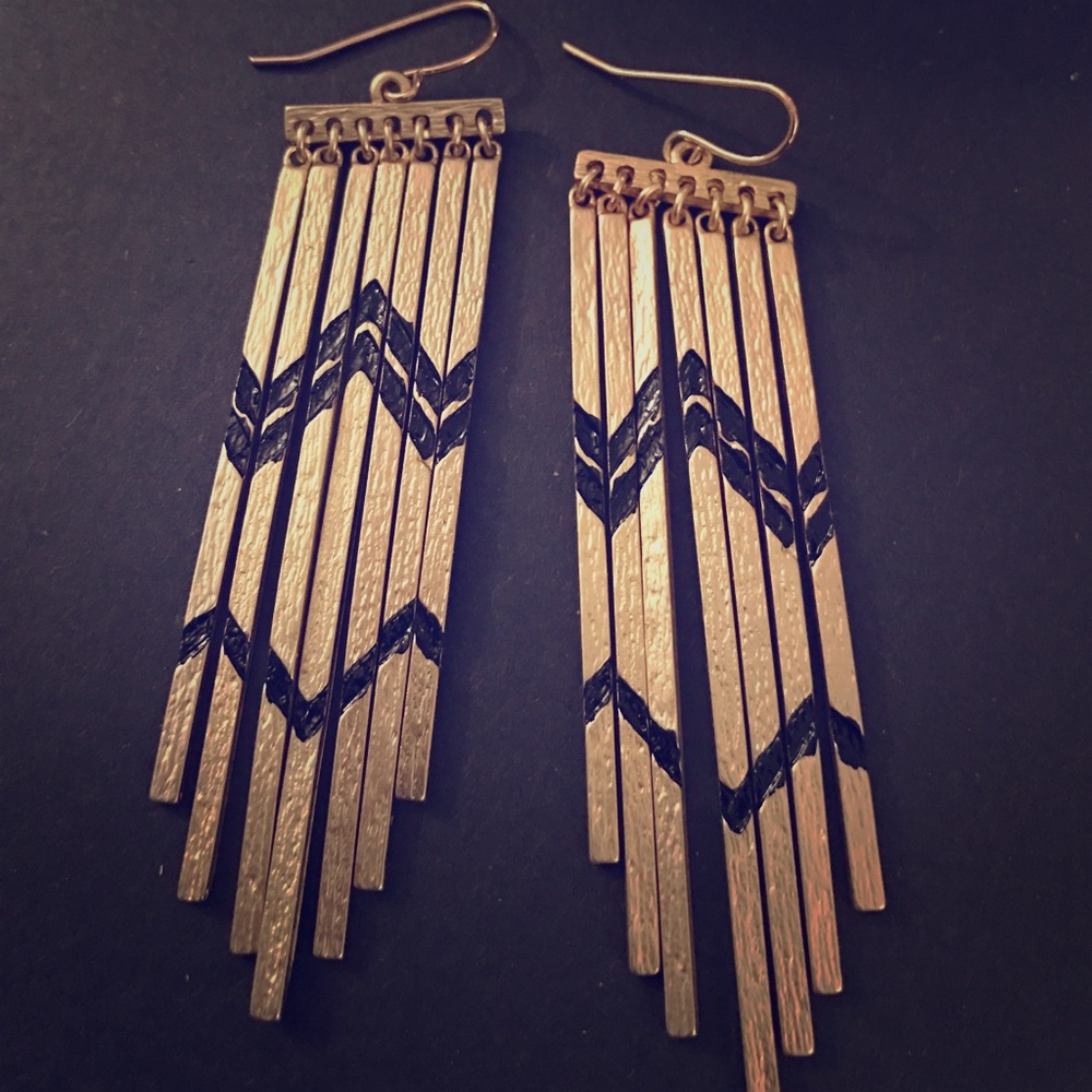 Gold and black geometric chevron earrings