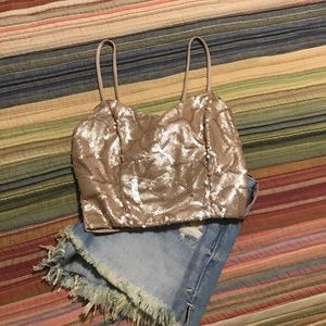 🥂NWT Gold, sequined bustier crop top!