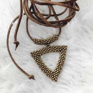 Gold Geometric Beaded Suede Choker Wrap Necklace