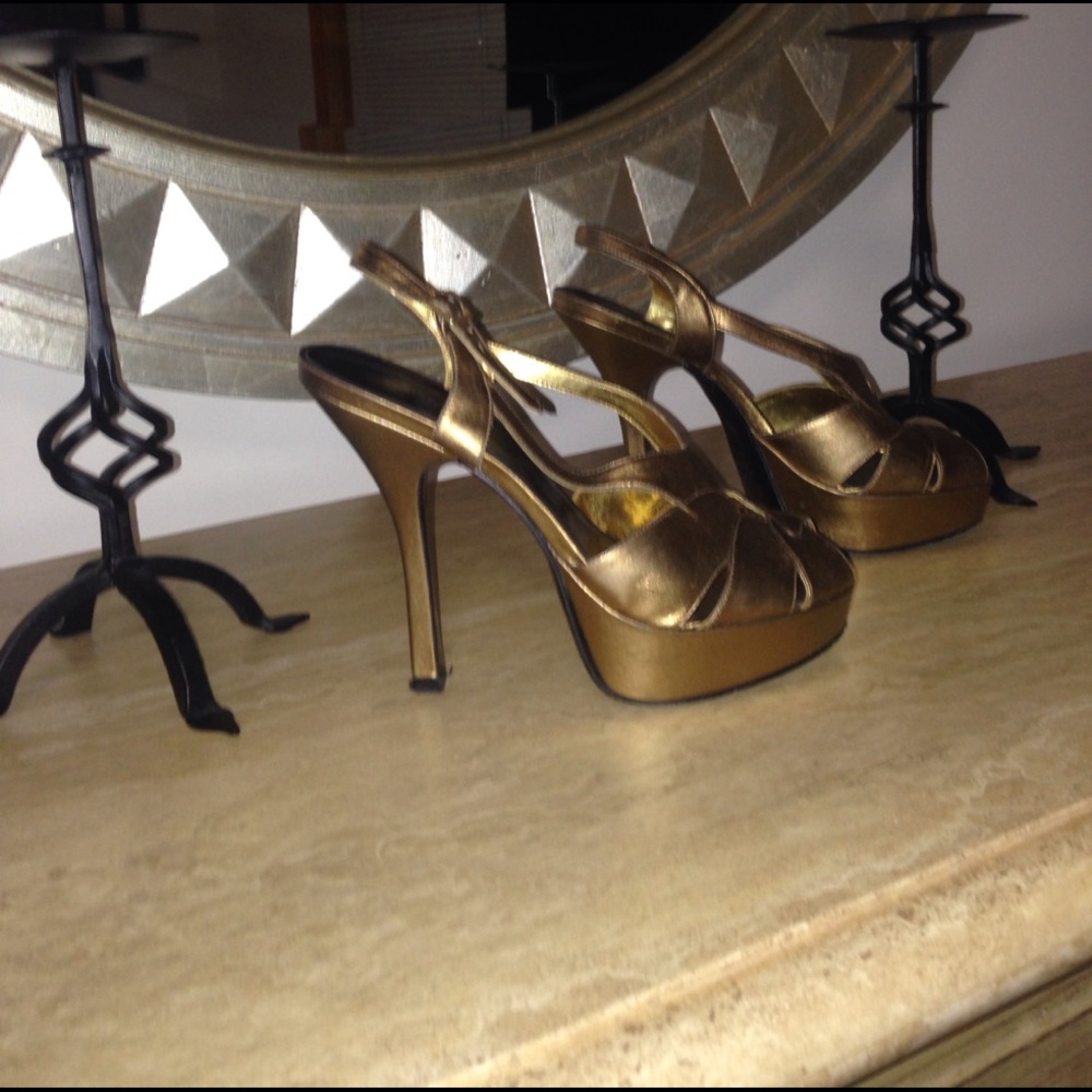 BeBe gold platform pumps