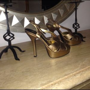 BeBe gold platform pumps