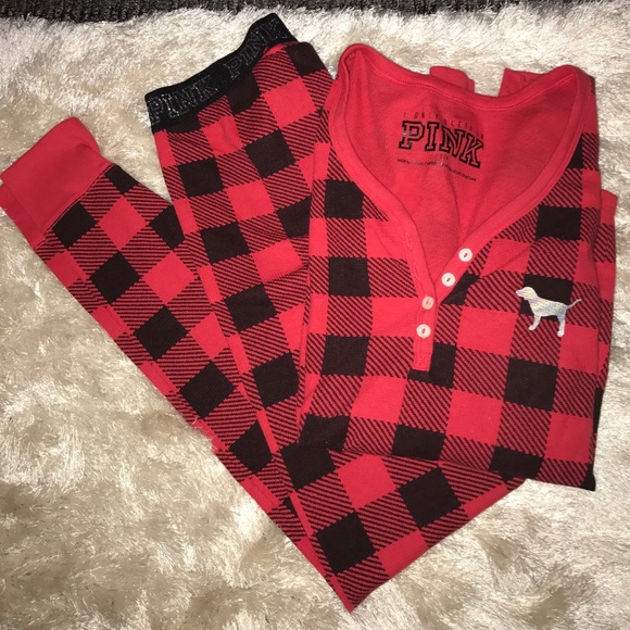 PINK red and black PJ set - Picture 1 of 3