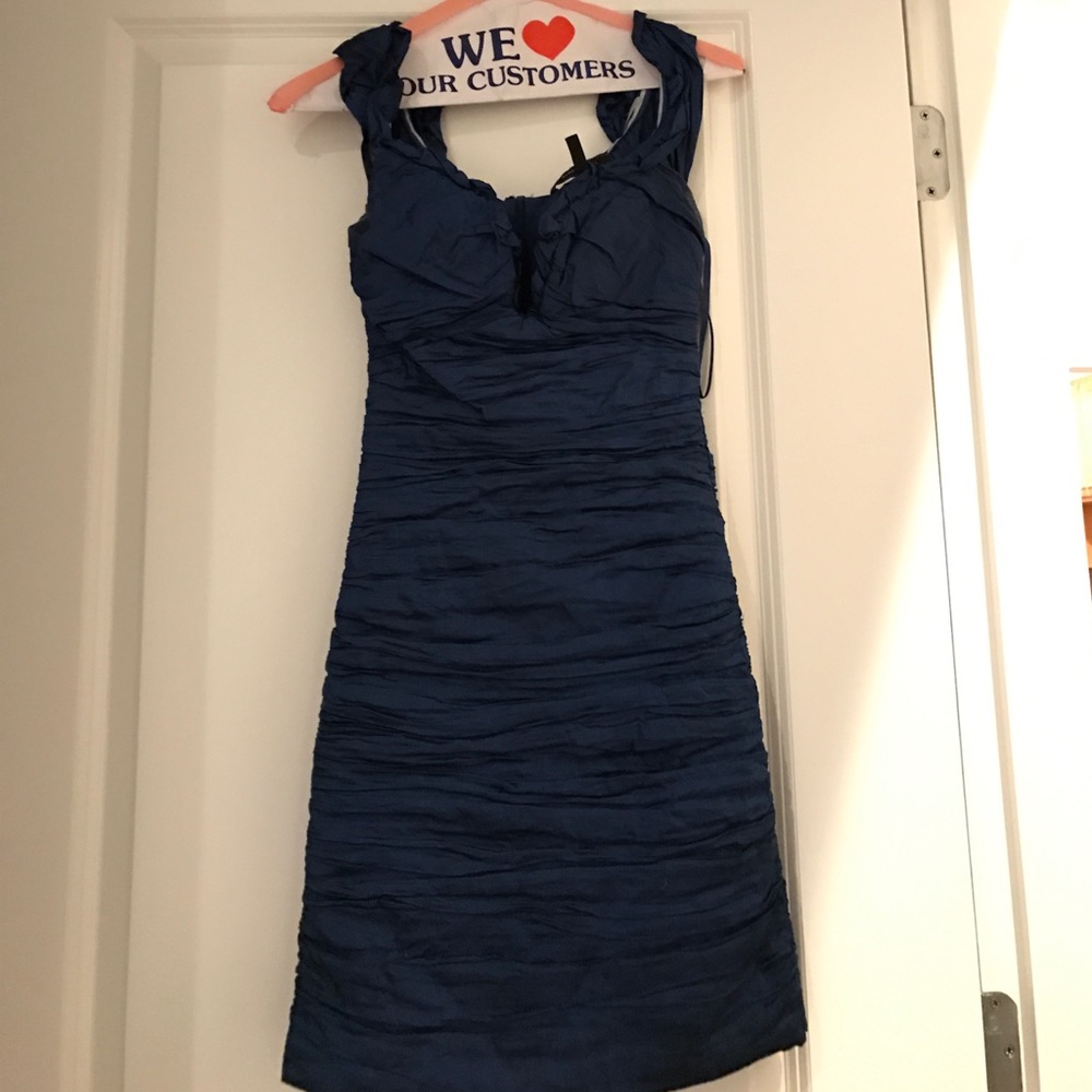 Blue BCBG ruched cocktail dress