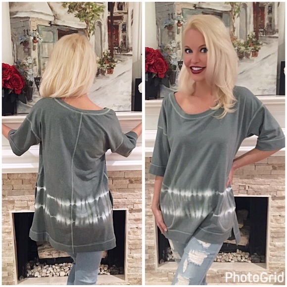 Darling charcoal tie dye tunic w/pockets - Picture 3 of 4