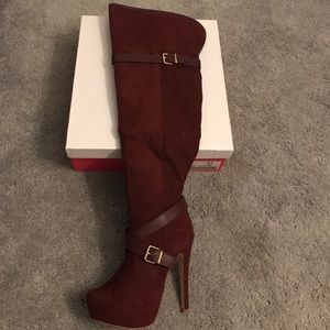 Burgundy Thigh High Boots