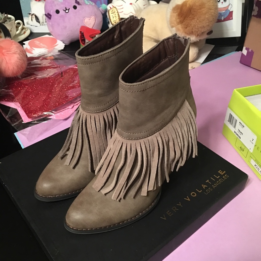 Volatile Fringe Ankle Boots
